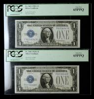 1928-A, $1 Silver Certificate. PAIR OF CONSECUTIVELY NUMBERED NOTES