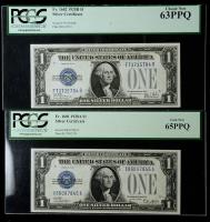 1928-A, $1 Silver Certificate. Lot of 2 PCGS graded "Funy Back " Notes