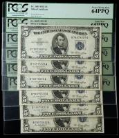 1953, $5 Silver Certificate. Lot of 6 Consecutively Numbered Notes