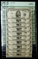 1953-A, $5 Silver Certificate. Group of 10 Consecutively Numbered Notes