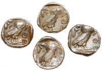 4-piece lot of Athens Silver Teradrachms, ca. 440 BC - 2