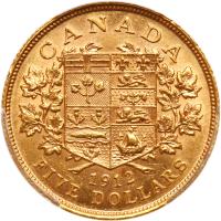 Canada. 5 Dollars, 1912 PCGS AU58 - 2