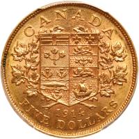 Canada. 5 Dollars, 1914 PCGS AU58 - 2