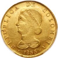 Colombia. 8 Escudos, 1833-RS (Bogota) PCGS About Unc