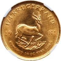 South Africa. Â¼ Krugerrand, 1981 NGC MS67 - 2