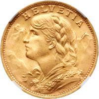 Switzerland. 20 Francs, 1935-LB NGC MS66