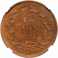 Luxembourg. 10 Centimes, 1870 NGC MS61 BR - 2