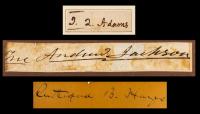 US Presidents: Three Clipped Signatures: John Quincy Adams, Andrew Jackson and Rutherford B. Hayes