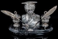 Historic Sterling Silver and Marble Desk Set Owned or Gifted by General Francisco Franco ca. 1960. Remarkable Piece of History.