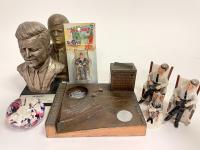 John F. Kennedy Collection: 11 Assorted Figures, Busts, Miniatures, Bobble-Head, Talking Action Figure & The Controversial Desk