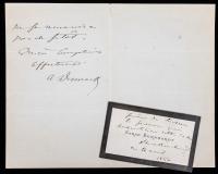 Dumas, Alexander <I>fils</I>: Autograph Letter Signed and an Inscribed and Signed Calling Card by Legendary Stage Actress Sarah