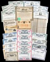 Collection of 26 Vintage Original Stock Certificates: Confederate Bond (1861), Wilmington Winchester RR (1866) + Oil, Rail, ITT,