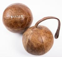 Very Appealing, Vintage Leather Sports Balls: Late 19th, Early 20th Century 8 Panel Leather Basketball and German Medicine Ball