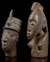 Female Bust, Baule, Cote d'Ivoire (Ivory Coast, West Africa) and One Mid-Century Male Nigerian Bronze, Yoruba, with Interesting