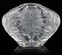 RenÃ© Lalique Mahe Clair Oval Vase with Frosted Leaves, Signed