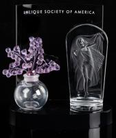 Lalique Society of America Issues: Hestia Paper Weight (1990) and Clairefontaine Perfume Bottle Lily of Valley (1991) in Amethys