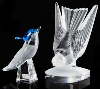 RenÃ© Lalique Birds, The Swallow Paper Weight/Bookend in Clear and Frosted Glass and the Pimlico Bluebird, Both Signed