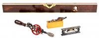 Collection of Four Vintage Tools: Premium Condition Large Level plus Plane, Hand Drill and Smaller Level