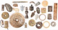 Huge Inventory of Vintage Carved Hardstone Amulets, Pendants, Taoist Plaques, and Small Sculptures of Tortoise, Fish, Foo Dogs 1