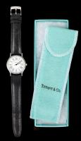Tiffany & Co. Stainless Steel Quartz Watch With Original Leather Band, Felt Sleeve and Original Tiffany Box
