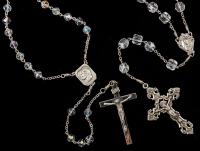 Two Rosaries: Beautiful Sterling Silver Crucifixes and Center Pieces with Clear Crystal Beads 24" in Length, One Particularly Fi