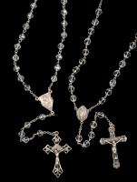 Two Rosaries: Beautiful Sterling Silver Crucifixes and Center Pieces with Clear Crystal Beads 21" and 23" in Length