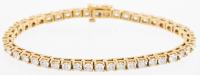 Lady's Classic 18K Yellow Gold and Diamond Tennis Style Bracelet, 7 Carats Diamonds