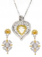 Lady's Elegant 2.02 Carat Heart Shaped Diamond, Set in Pendant, with Matching Drop Earrings in 18K White and Yellow Gold, Three