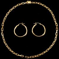 Lady's 14K Gauge Wire Necklace and Pair of Hoop Earrings