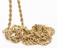 Two Lady's 14K Yellow Gold Rope Chain Necklaces 28" and 26" in Length, 99 Grams Total Weight
