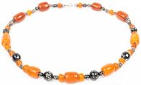 Striking Lady's Necklace Made of Amber and Armenian Silver Beads Accented with Hand Painted Dotted Beads