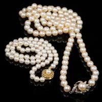 Two Strands of Vintage Pearls with 14K Gold Clasps, One with Accent Diamonds, Nice Quality