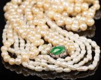 Three Strands of Vintage Pearl Necklaces: Twirling Twin Pear Necklace w/Diamond & Jade Clasp, Biwa Pearls and Irregular Round Pe