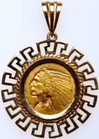 Lady's Striking $5 Gold Coin Pendant in Custom, 14K Yellow Gold, Bezel