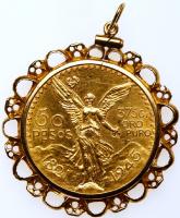 Stunning 50 Peso Gold Coin Pendant in 14K Yellow Gold Bezel