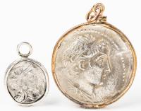 Two Authentic Ancient Coin Pendants, One with 14K Yellow Gold Bezel, One Sterling Silver