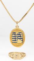 Lady's 18K Yellow Gold 10 Commandments Pendant on Box Chain Necklace and 14K Yellow Gold Ring