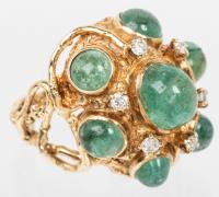 Lady's Striking Diamond, Emerald and 18k Yellow Gold Dome Ring