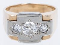 Gent's 14K Yellow and White Gold Ring with 3 Round Brilliant Cut Diamond Totaling 1Â½ Carats.