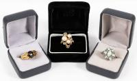 Three 14K Gold Rings: Two for the Lady, Pearls, Diamonds and Opals and One for the Gentleman, a Fine Star Sapphire. Appear New,