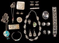 Collection of Sterling Silver Pieces: Native American Pieces. George Jensen of Denmark Accessories and an Elegant Islamic Ensemb