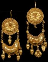 Spectacular 22K Gold Etruscan Revival Hoop Pendant Earrings