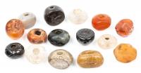 15 Sasanian Gem Stone Stamp Seals, a Mix of Carnelian, Obsidian, Agate, Rock Crystal and Hard Stone 3rd-7th Century AD