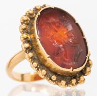 Antique 22K Yellow Gold Carnelian Ring, "3 Faces" Carved Incuse Design, Beirut Lebanon