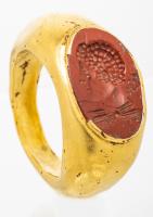 Roman, ca. 1st-2nd Century AD, 22K Gold Ring with Inset Red Jasper Intaglio