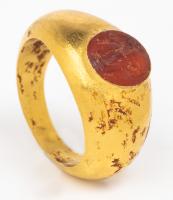 Ancient Roman, 1st-2nd Century AD, 22K Gold Ring with Carnelian Intaglio