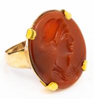 Neo Classical, 18th-19th Century, 14K Gold Ring with Jasper Intaglio depicting Bust of a Woman