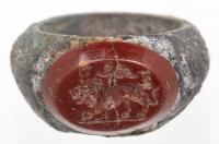 Greco-Roman, ca. 2nd Century AD, Silver Ring with Red Jasper Intaglio