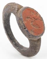 Ancient Greco-Roman, 1st-2nd Century AD, Silver Ring with Red Jasper Intaglio