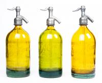 Three Antique Seltzer Bottles in Three Different Colors of Glass from Argentina